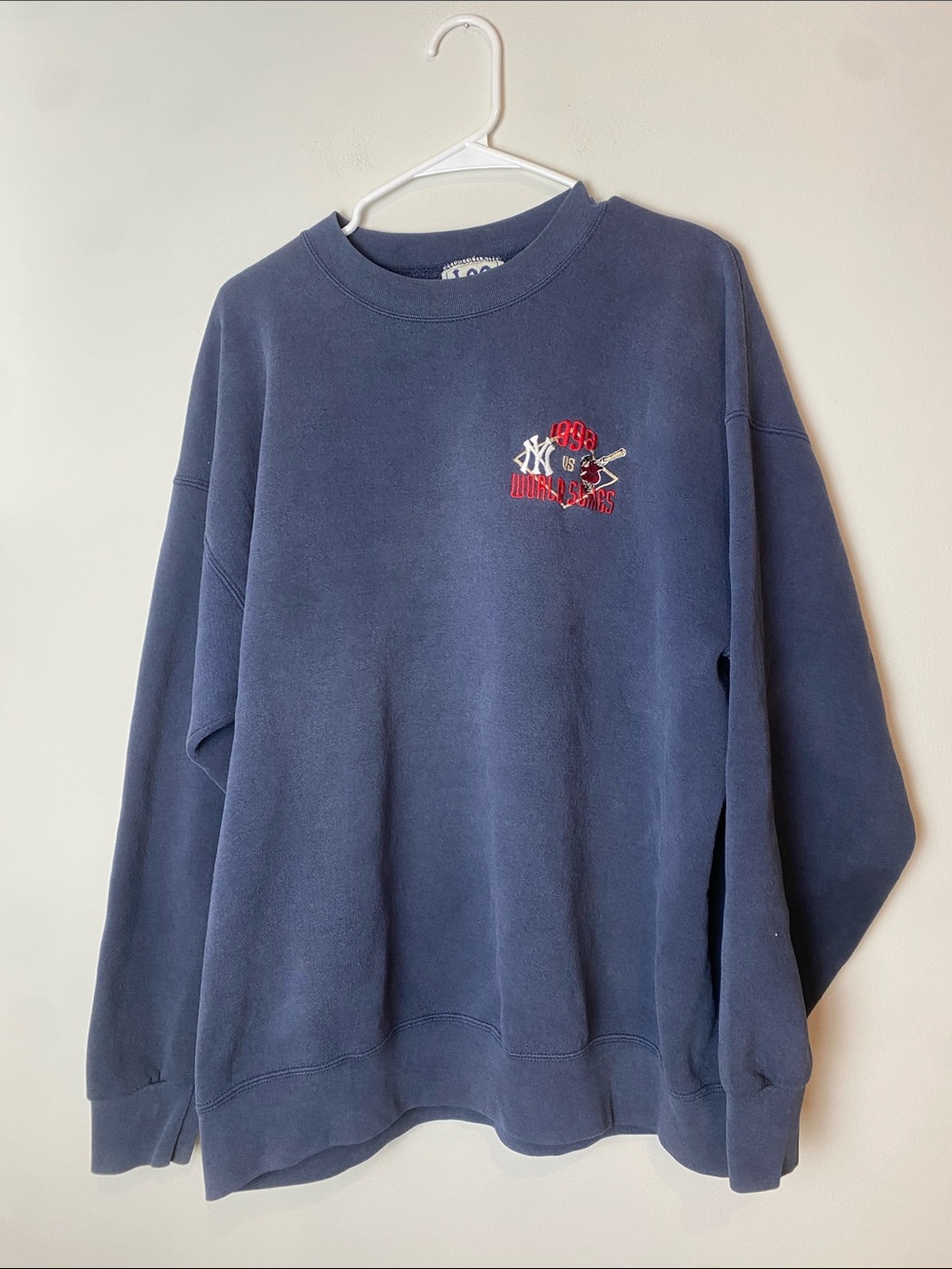 Vintage 1998 Yankees Padres Lee Sport Embroidered Navy Crewneck Sweatshirt XL